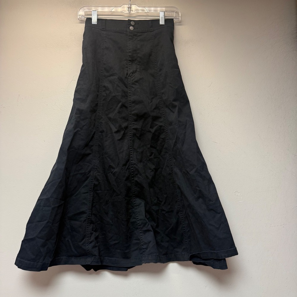Uniqlo Maxi Skirt Women 2 Black Excellent A-Line Panelled Cotton Blend 425374